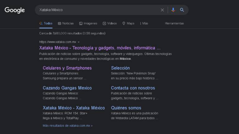 interfaz de google en modo oscuro