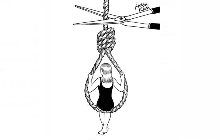 joven reflexionando con cuerdas de marioneta