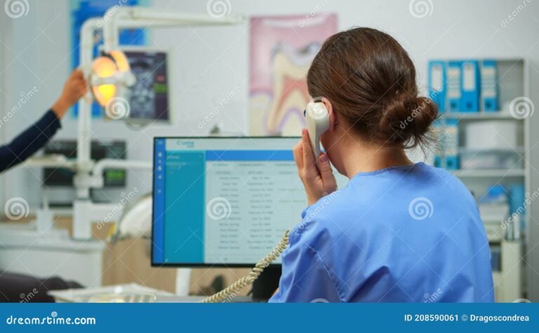 telefono antiguo sobre escritorio de dentista