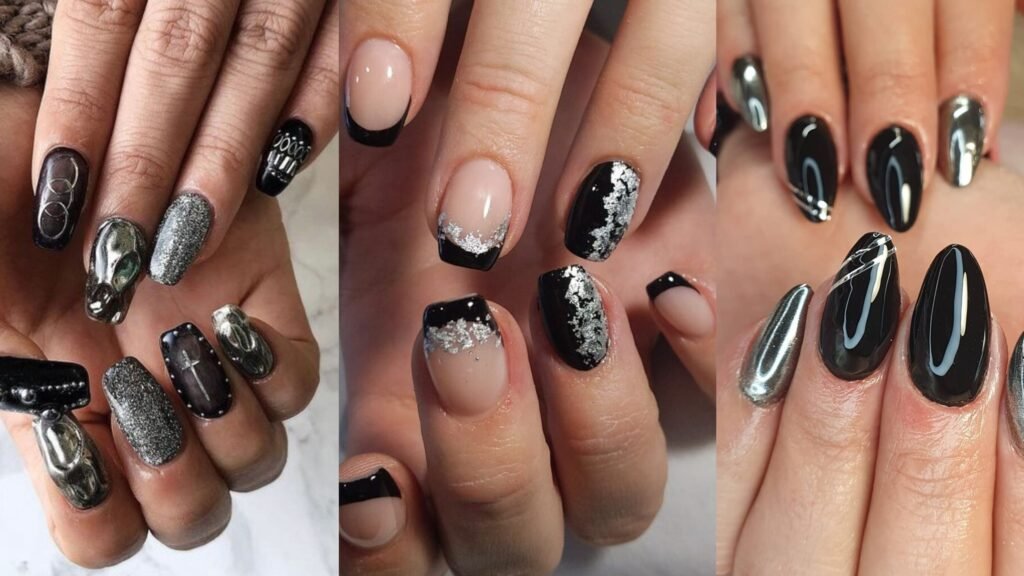 Cómo lograr un diseño de uñas negras con detalles en plata